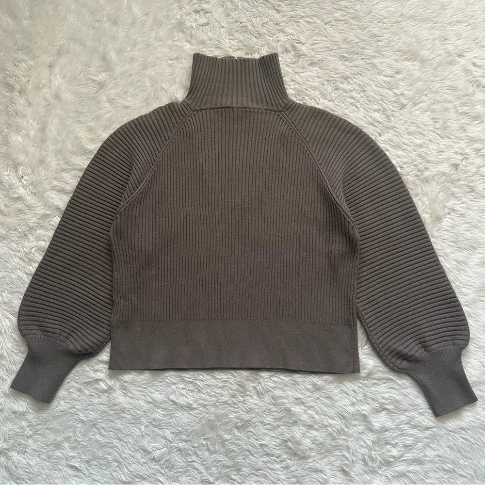 Varley Sweater Reid Half-Zip Knit Pullover Balloon Sleeves Boxy Gravity Sage M - Picture 5 of 14